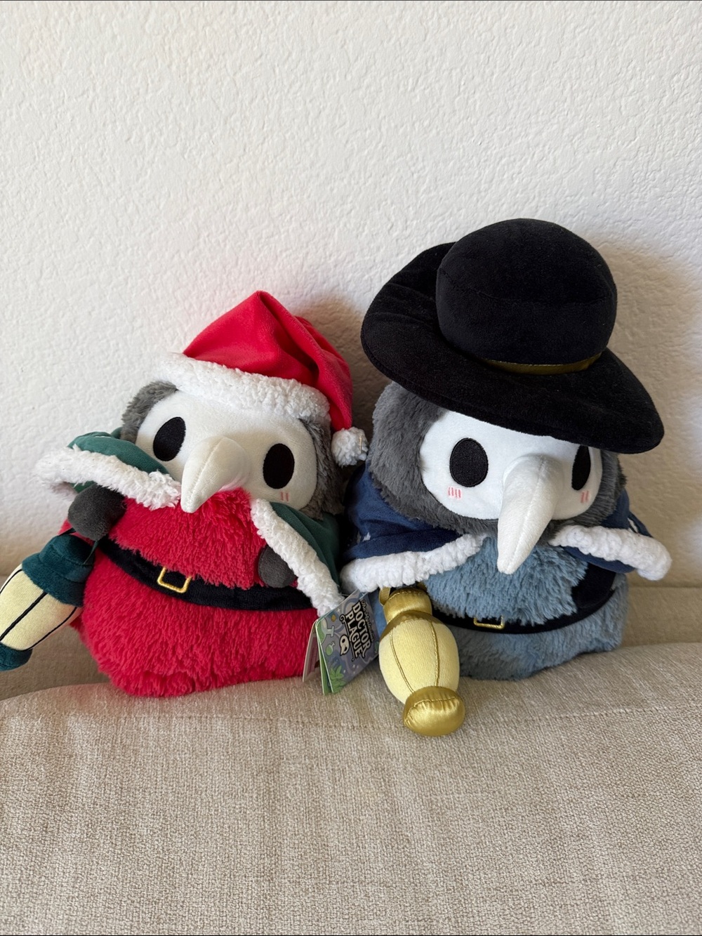 Plague Doctor Plush Duo - Red & Blue Holiday Plushies